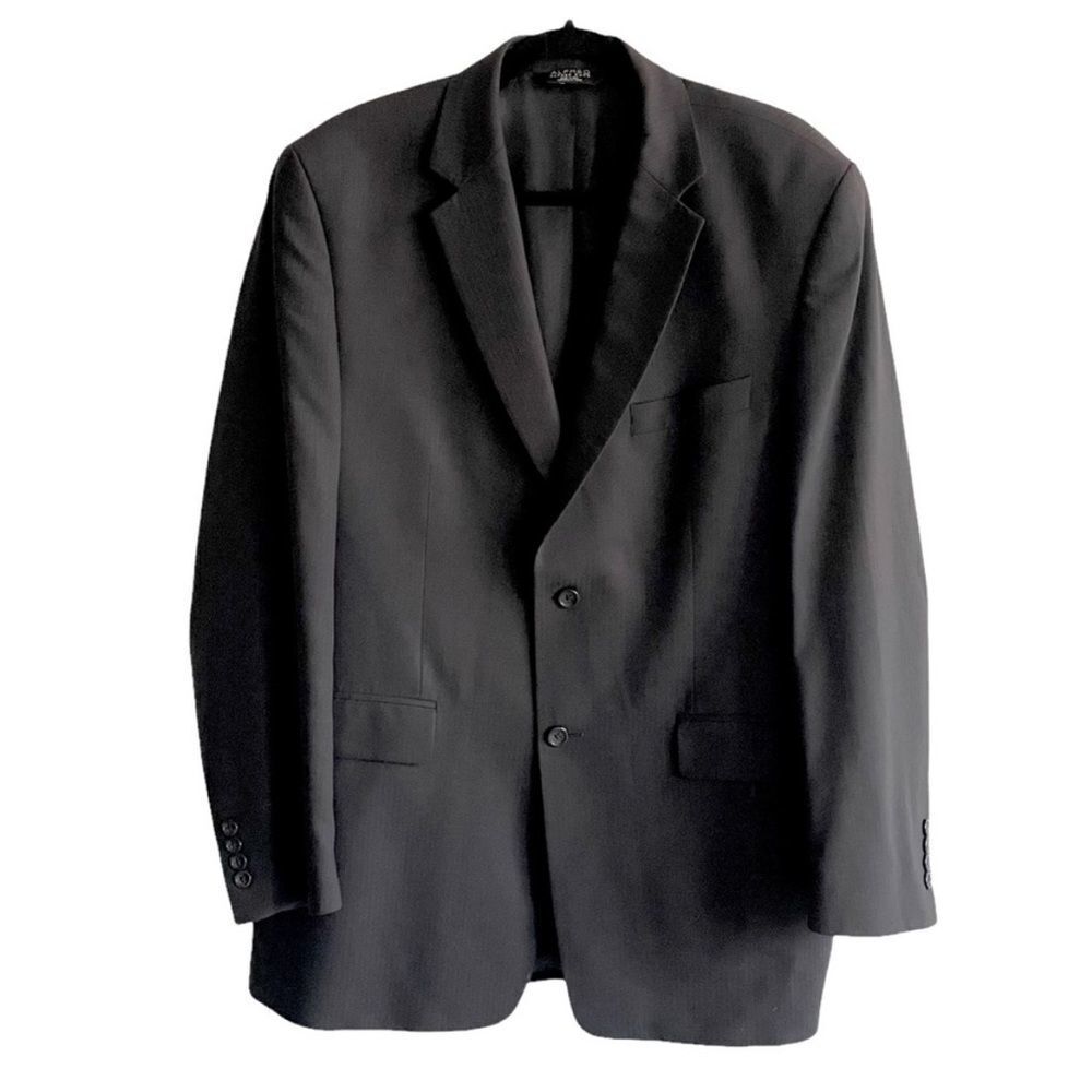 ALFRED SUNG Black Pinstripe Wool Blazer 42L